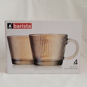 Barista Set of 4 Glass Coffee Mugs Tea Mugs NEW